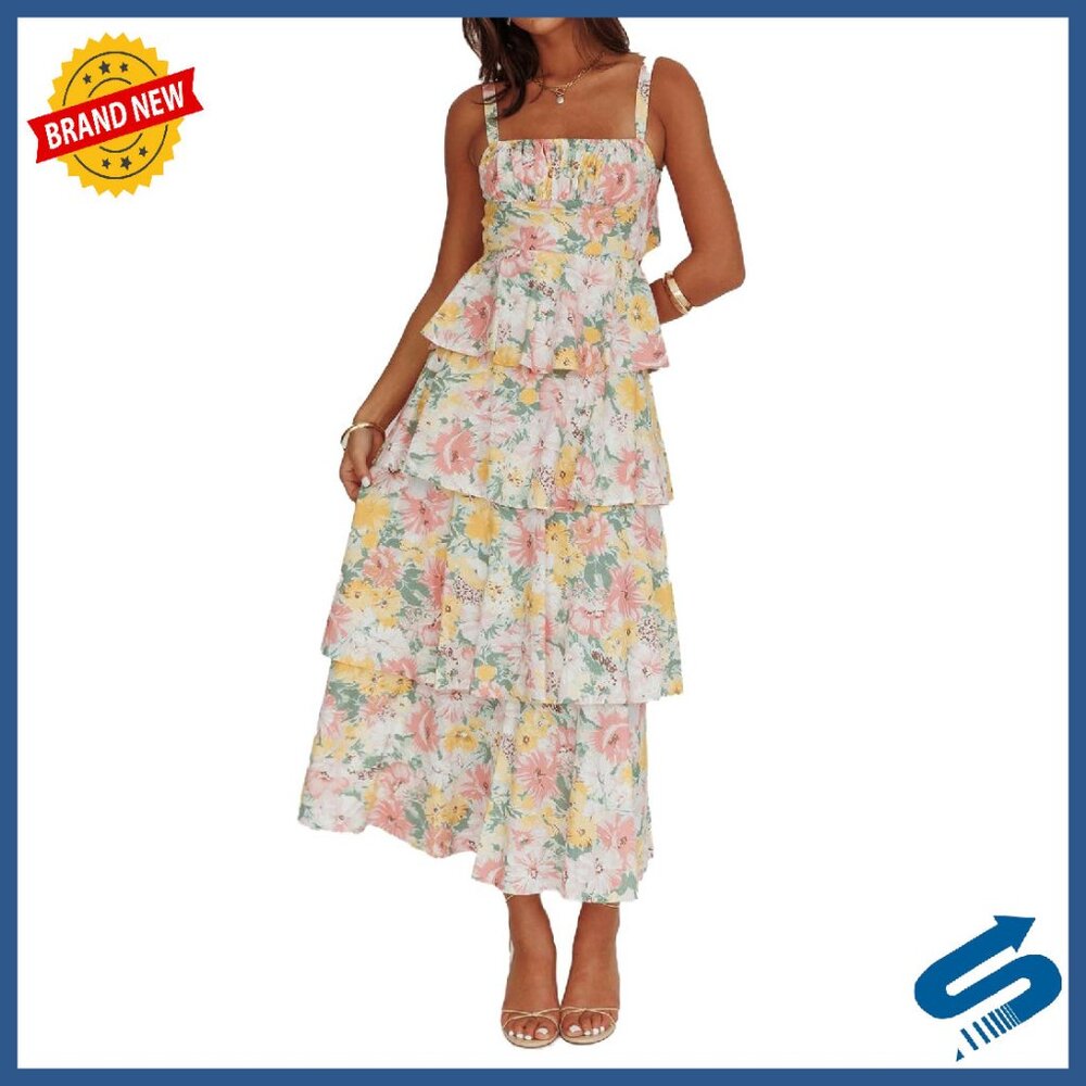 Floral Maxi Dress Sleeveless Tiered Boho Summer Fall Long